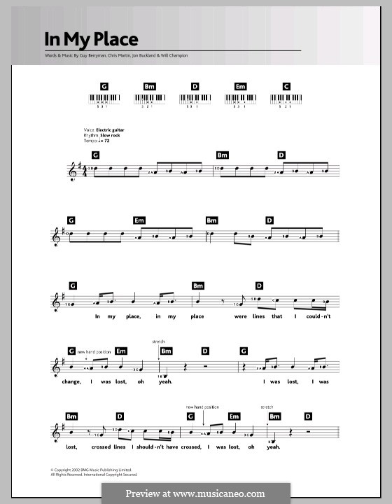In My Place (Coldplay): Для клавишного инструмента by Chris Martin, Guy Berryman, Jonny Buckland, Will Champion