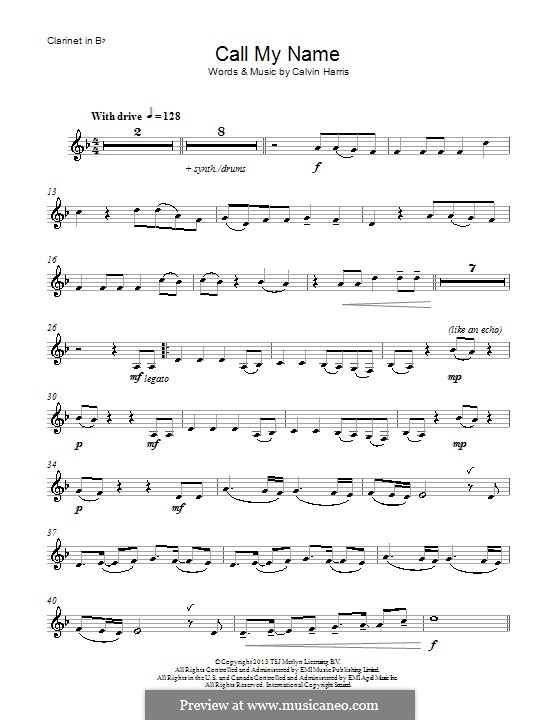 Call My Name: Для кларнета by Calvin Harris