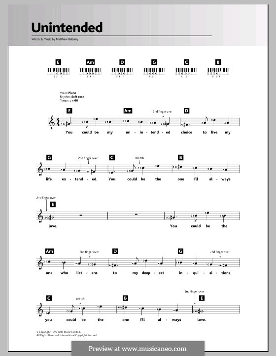 Unintended (Muse): Для клавишного инструмента by Matthew Bellamy