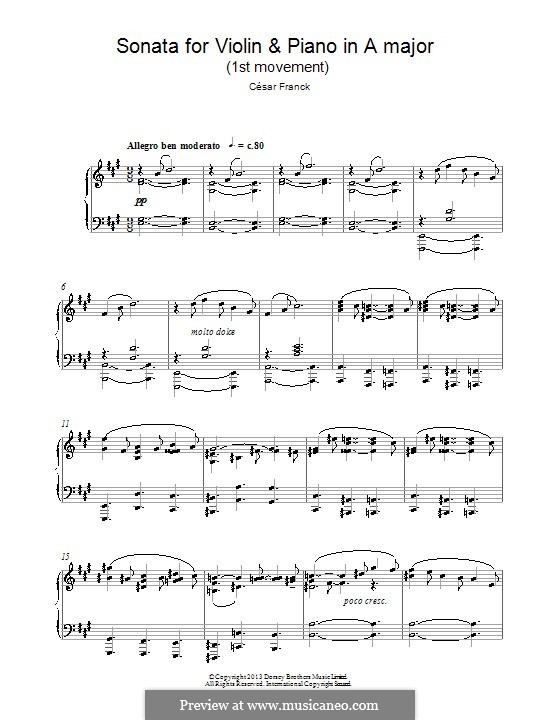 Соната для скрипки и фортепиано ля мажор, M.8 FWV 8: Часть I. Версия для фортепиано by Сезар Франк