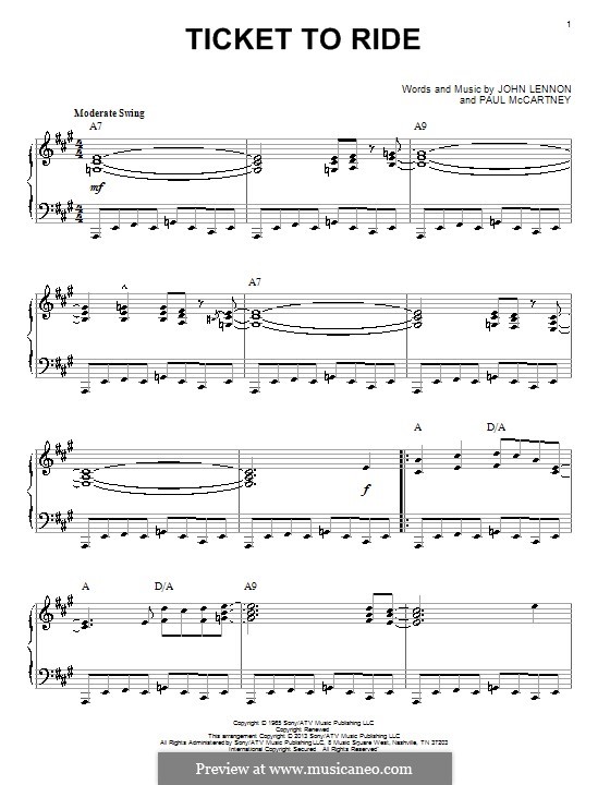Ticket to Ride (The Beatles): Для фортепиано by John Lennon, Paul McCartney