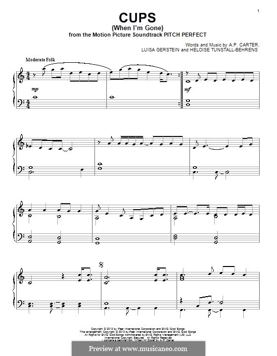 Cups (When I'm Gone): Для фортепиано by A.P. Carter, Luisa Gerstein, Heloise Tunstall-Behrens