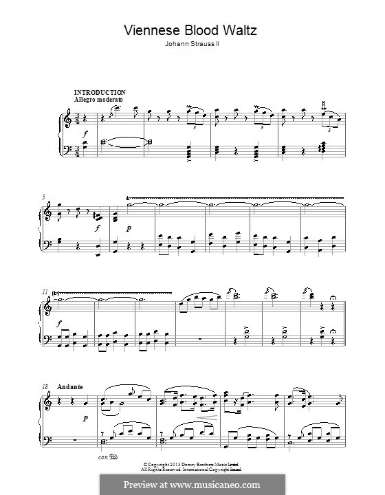 Венская кровь, Op.354: Для фортепиано by Иоганн Штраус (младший)