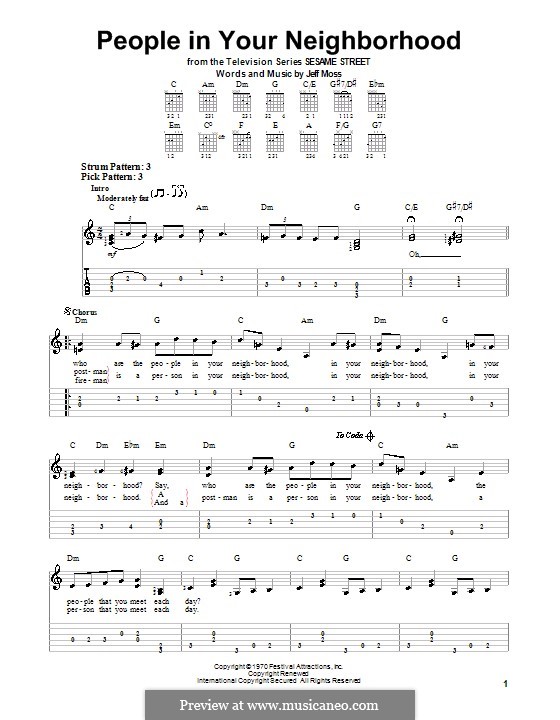 People In Your Neighborhood (from Sesame Street): Для гитары с табулатурой by Jeff Moss