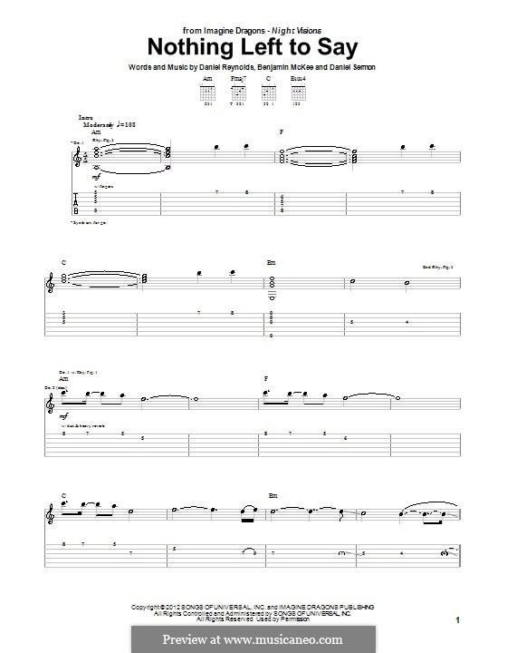 Nothing Left To Say (Imagine Dragons): Для гитары с табулатурой by Benjamin McKee, Daniel Reynolds, Daniel Sermon