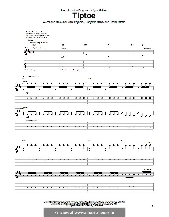 Tiptoe (Imagine Dragons): Для гитары с табулатурой by Benjamin McKee, Daniel Reynolds, Daniel Sermon