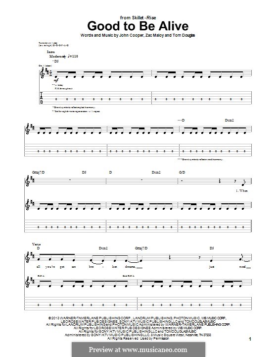 Good To Be Alive (Skillet): Для гитары с табулатурой by John Cooper, Tom Douglas, Zac Maloy