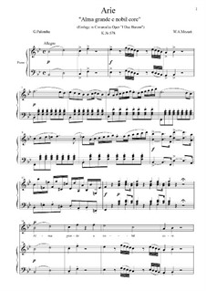Alma Grande e Nobil Core, K.578: For soprano and piano by Вольфганг Амадей Моцарт