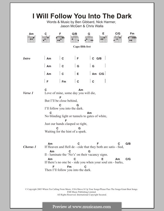 I Will Follow You Into the Dark (Death Cab for Cutie): Текст и аккорды by Benjamin Gibbard
