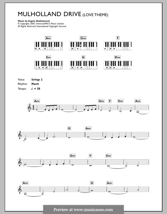 Mulholland Drive (Love Theme): Для клавишного инструмента by Angelo Badalamenti