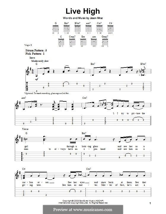 Live High: Для гитары с табулатурой by Jason Mraz