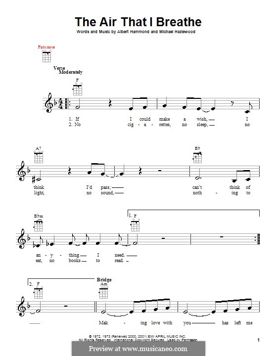 The Air That I Breathe (The Hollies): Для укулеле by Albert Hammond, Mike Hazelwood