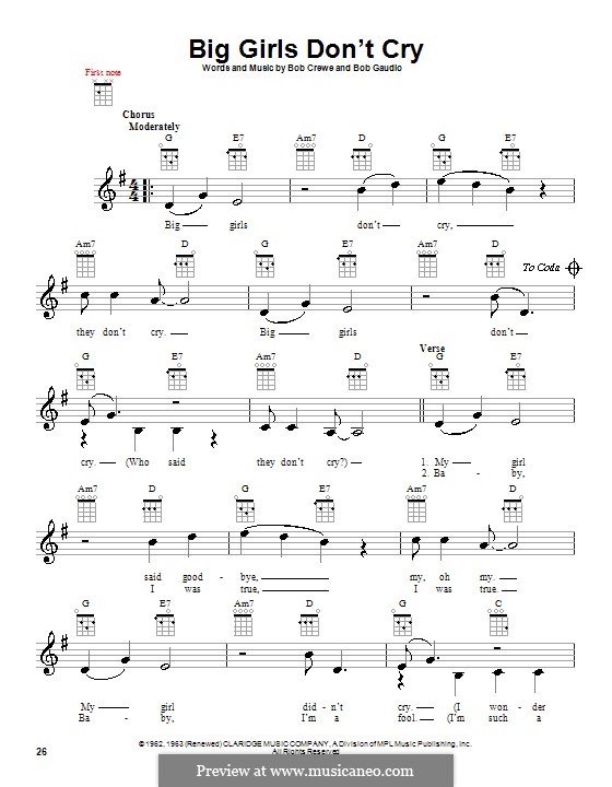 Big Girls Don't Cry (Frankie Valli and The Four Seasons): Для укулеле by Bob Crewe, Bob Gaudio