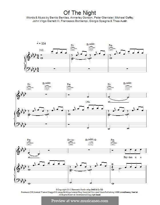 Of the Night (Bastille): Для голоса и фортепиано (или гитары) by Annerley Gordon, Pete Glenister, Benito Benites, Francesco Bontempi, Giorgio Spagna, John Virgo Garrett III, Michael Gaffey, Thea Austin