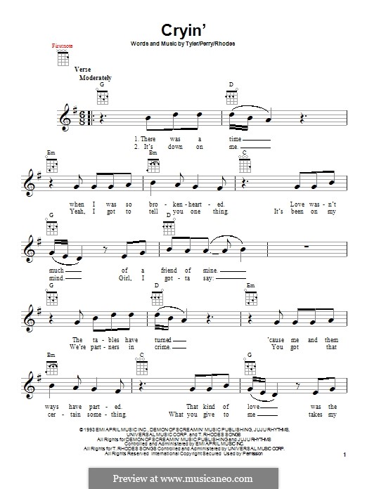 Cryin' (Aerosmith): Для укулеле by Joe Perry, Steven Tyler, Taylor Rhodes