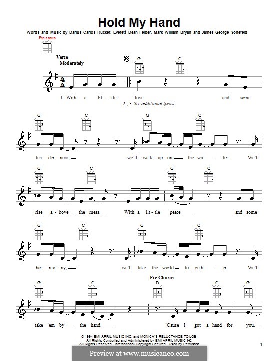 Hold My Hand (Hootie & The Blowfish): Для укулеле by Darius Carlos Rucker, Everett Dean Felber, James George Sonefeld, Mark William Bryan