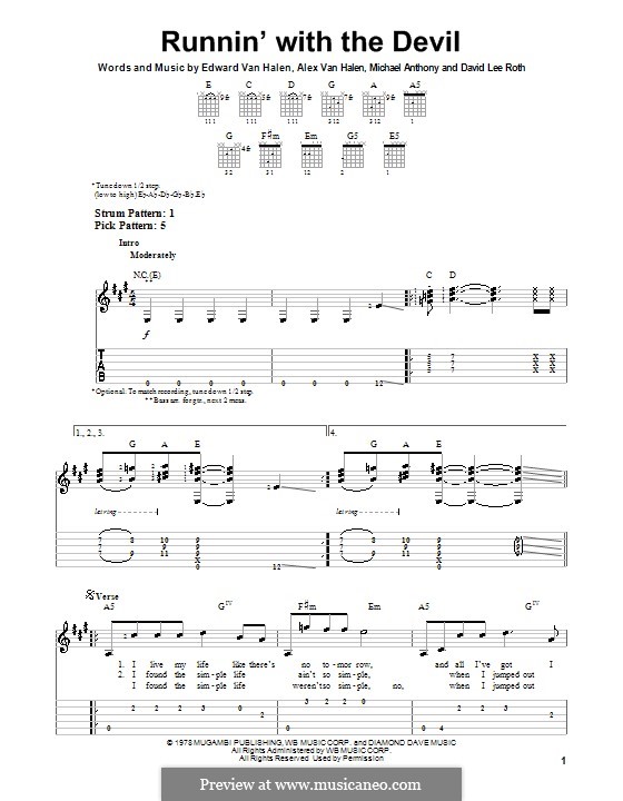 Runnin' with the Devil (Van Halen): Для гитары с табулатурой by Alex Van Halen, David Lee Roth, Edward Van Halen, Michael Anthony