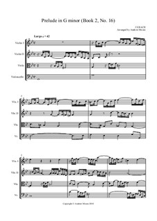 Прелюдия и фуга No.16 соль минор, BWV 885: Prelude, for string quartet by Иоганн Себастьян Бах