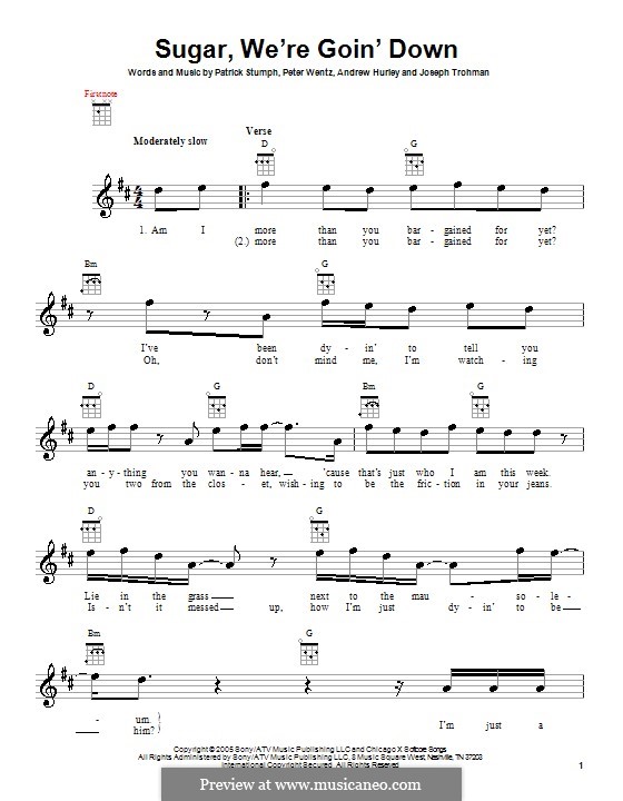 Sugar, We're Goin' Down (Fall Out Boy): Для укулеле by Andrew Hurley, Joseph Trohman, Patrick Stump, Peter Wentz