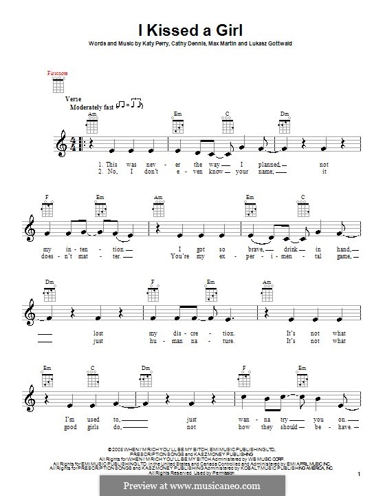 I Kissed a Girl: Для укулеле by Cathy Dennis, Katy Perry, Lukas Gottwald, Max Martin