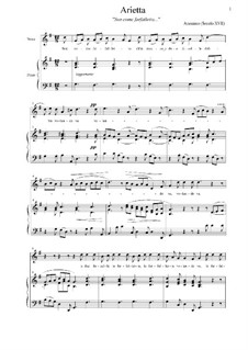 Son come farfalletta: For soprano and piano (G Major) by Unknown (works before 1850)