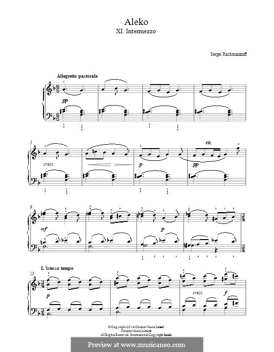 Алеко: No.11 Intermezzo, for piano by Сергей Рахманинов
