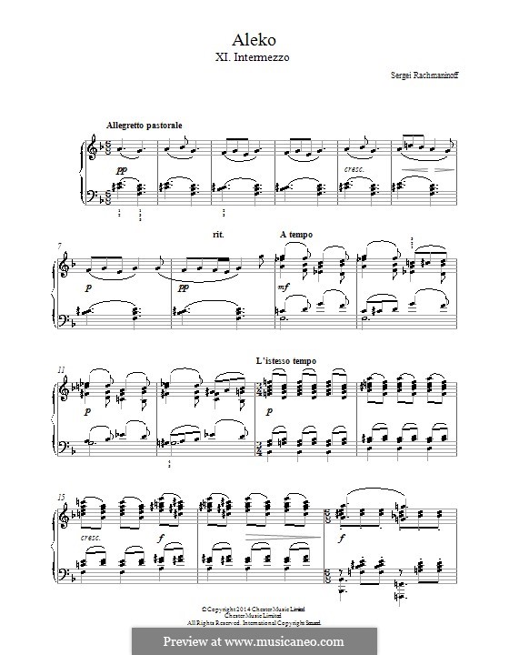 Алеко: No.11 Intermezzo, for piano by Сергей Рахманинов