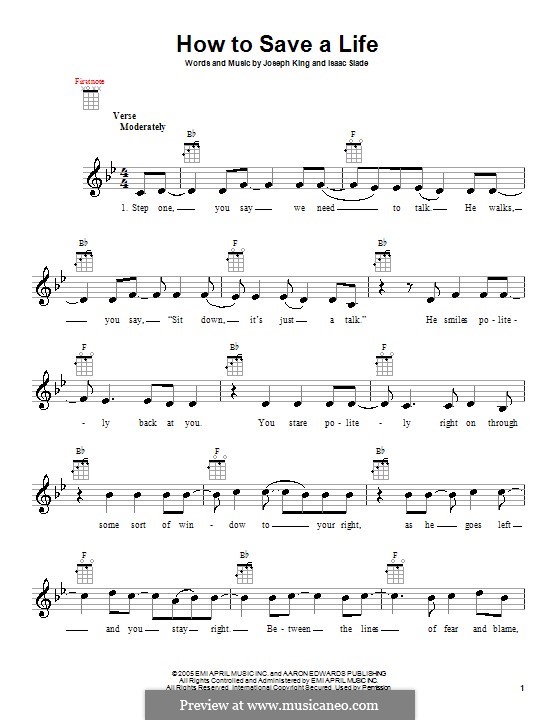 How to Save a Life (The Fray): Для укулеле by Isaac Slade, Joseph King