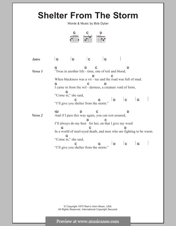 Shelter from the Storm: Текст и аккорды by Bob Dylan