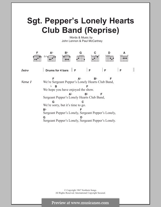 Sgt. Pepper's Lonely Hearts Club Band (The Beatles): Lyrics and chords (Reprise) by John Lennon, Paul McCartney