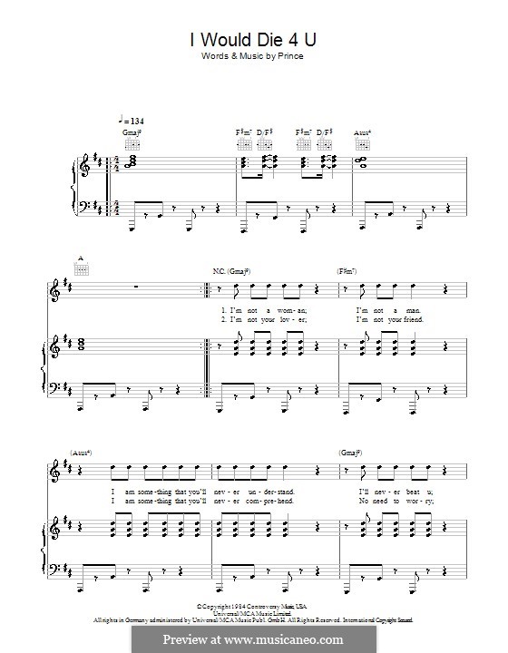 I Would Die 4 U: Для голоса и фортепиано (или гитары) by Prince