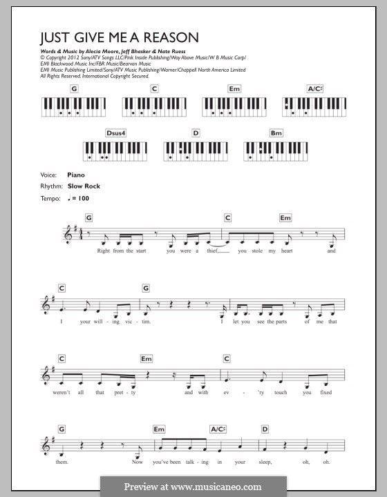 Just Give Me a Reason (Pink): Для клавишного инструмента by Alecia Moore, Jeff Bhasker, Nathaniel Ruess