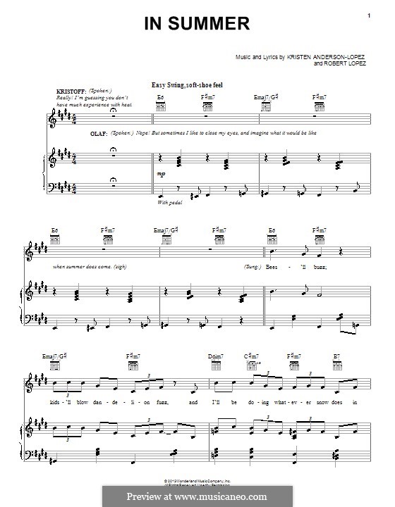 In Summer (from Frozen: The Broadway Musical): Для голоса и фортепиано (или гитары) by Robert Lopez, Kristen Anderson-Lopez