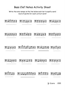 Bass Clef Notes Activity Sheet 2: Bass Clef Notes Activity Sheet 2 by Yvonne Johnson
