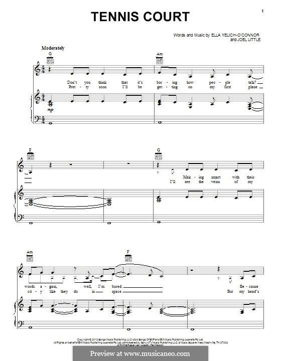 Tennis Court (Lorde): Для голоса и фортепиано (или гитары) by Ella Yelich-O'Connor, Joel Little