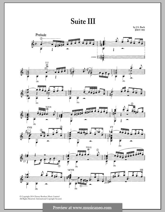 Сюита для лютни No.3 соль минор, BWV 995: Версия для гитары by Иоганн Себастьян Бах