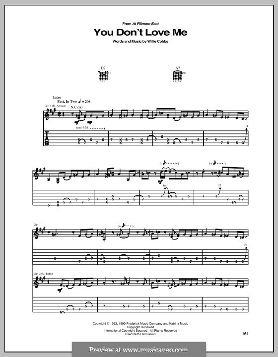 You Don't Love Me (No, No, No): Для гитары с табулатурой by Duke Reid, Ellas McDaniel, Euwart Beckford, Willie Cobbs