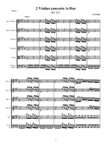 Concerto for Two Violins in A Major, RV 521: Score and all parts by Антонио Вивальди