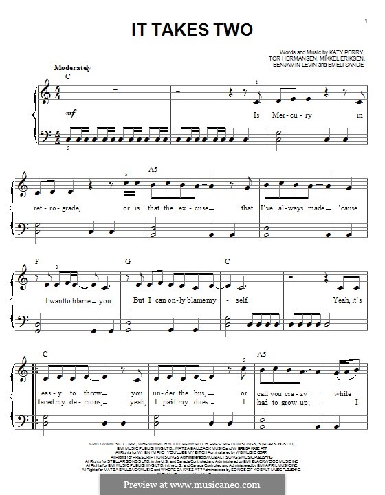 It Takes Two: Для фортепиано by Benjamin Levin, Emeli Sandé, Katy Perry, Mikkel Storleer Eriksen, Tor Erik Hermansen