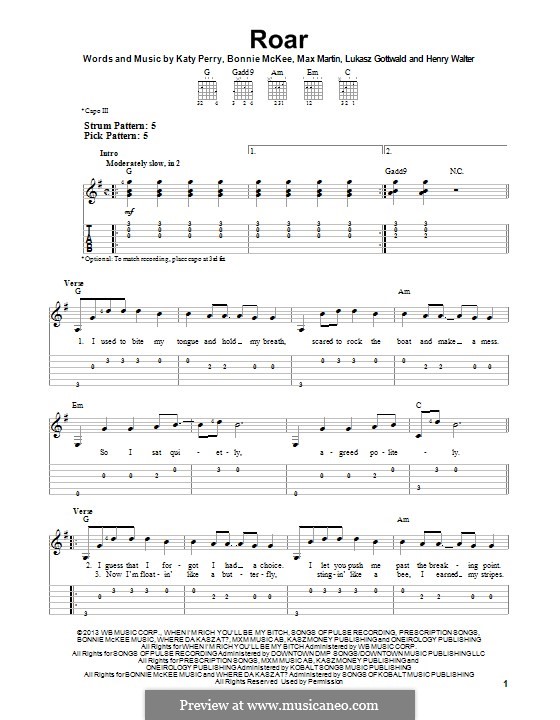 Instrumental version: Для гитары с табулатурой by Bonnie McKee, Katy Perry, Lukas Gottwald, Max Martin, Henry Russell Walter