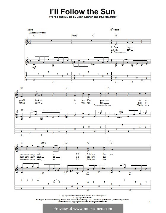 I'll Follow the Sun (The Beatles): Для гитары с табулатурой by John Lennon, Paul McCartney