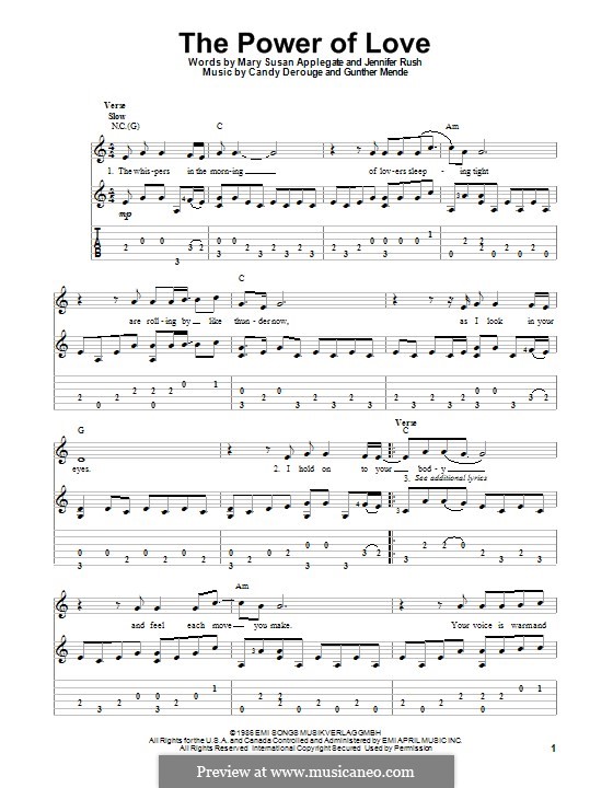 The Power of Love: Для гитары с табулатурой by Candy Derouge, Gunther Mende, Jennifer Rush, Mary Susan Applegate