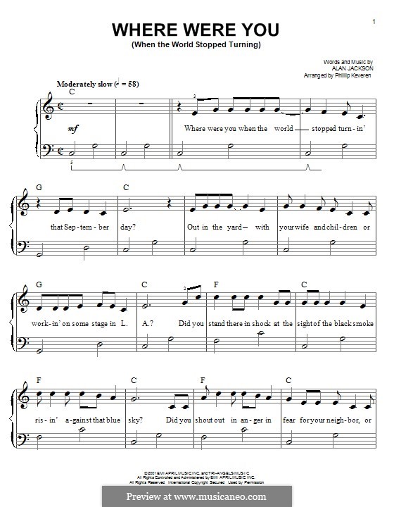 Where Were You (When the World Stopped Turning): Для фортепиано by Alan Jackson