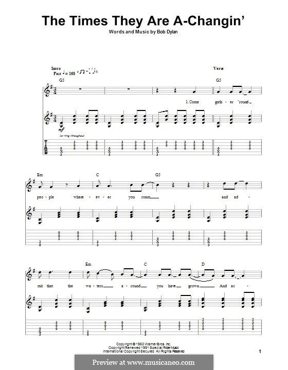 The Times They Are A-Changin': Для гитары с табулатурой by Bob Dylan