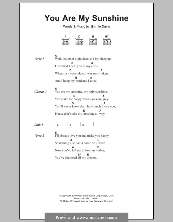 You are My Sunshine: Текст и аккорды by Jimmie Davis