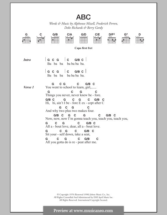 ABC (The Jackson 5): Текст и аккорды by Alphonso Mizell, Berry Gordy, Deke Richards, Freddie Perren