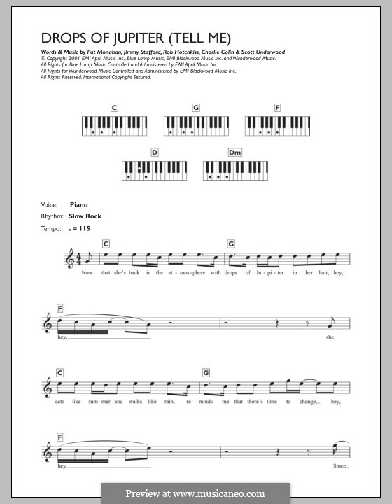 Drops of Jupiter / Tell Me (Train): Для клавишного инструмента by Charlie Colin, Jimmy Stafford, Patrick Monahan, Rob Hotchkiss, Scott Underwood