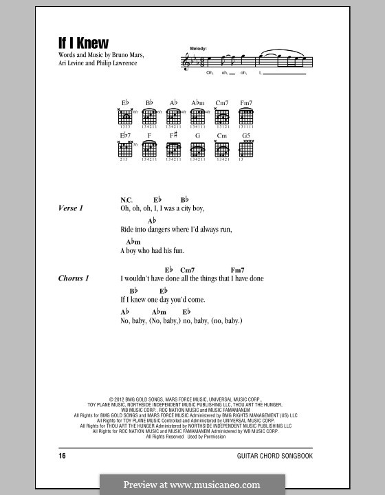 If I Knew: Текст и аккорды by Ari Levine, Bruno Mars, Philip Lawrence