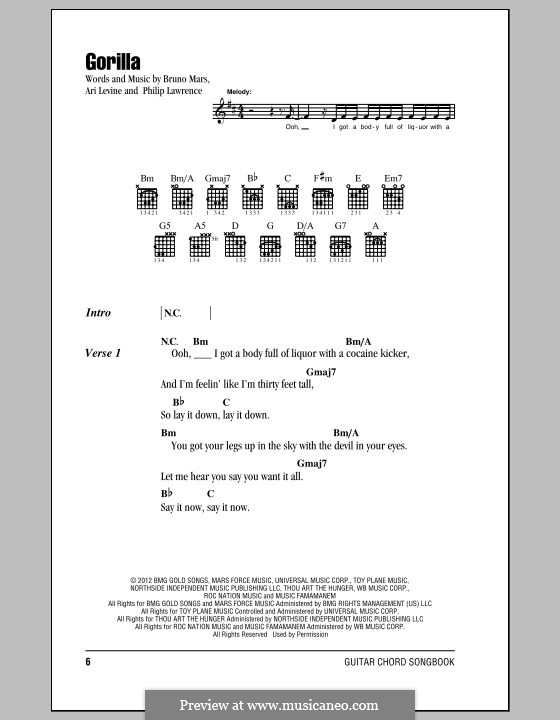 Gorilla: Текст и аккорды by Ari Levine, Bruno Mars, Philip Lawrence