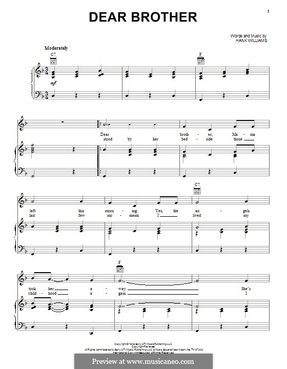 Dear Brother: Для голоса и фортепиано (или гитары) by Hank Williams